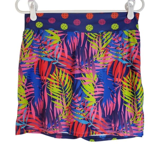 PB1965 Pickleball Skort Tropical Multicolor Palm Leaf and Ball Print Size Large - Picture 10 of 11